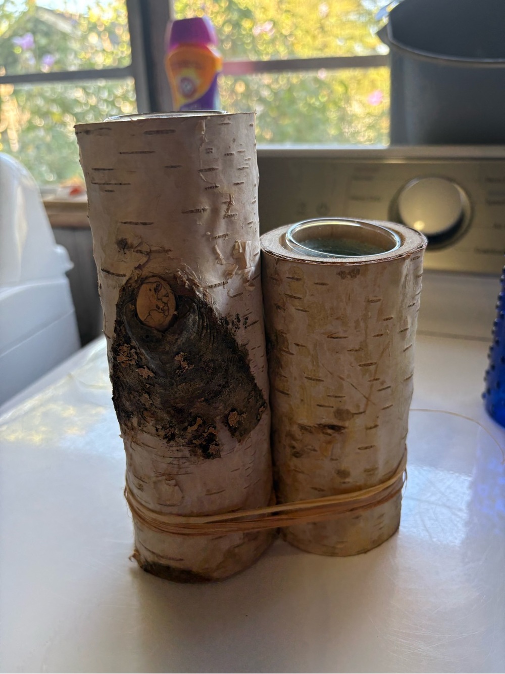 Rustic Birch Bark Candle Holders - Natural White